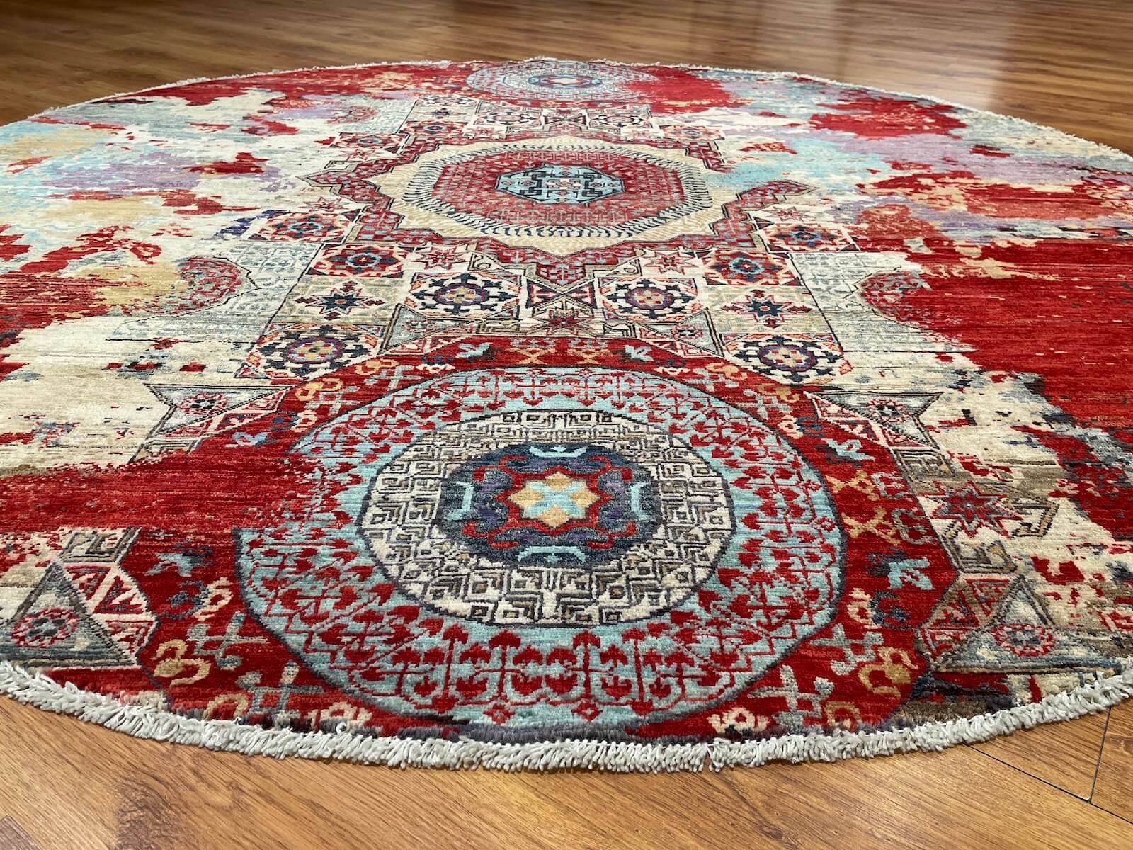 Afgan Binbirgece Yuvarlak El Dokuma Halı