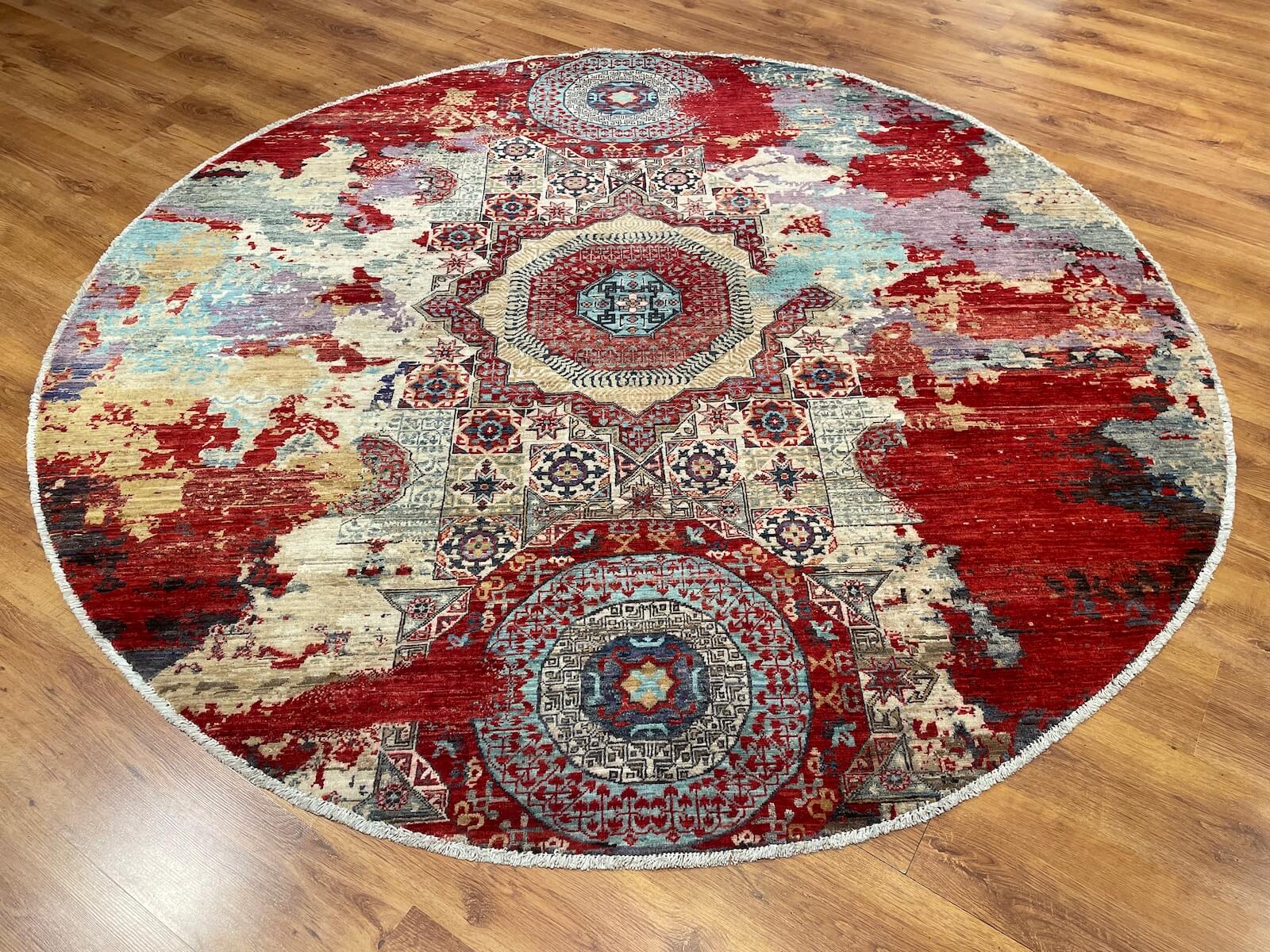 Afgan Binbirgece Yuvarlak El Dokuma Halı