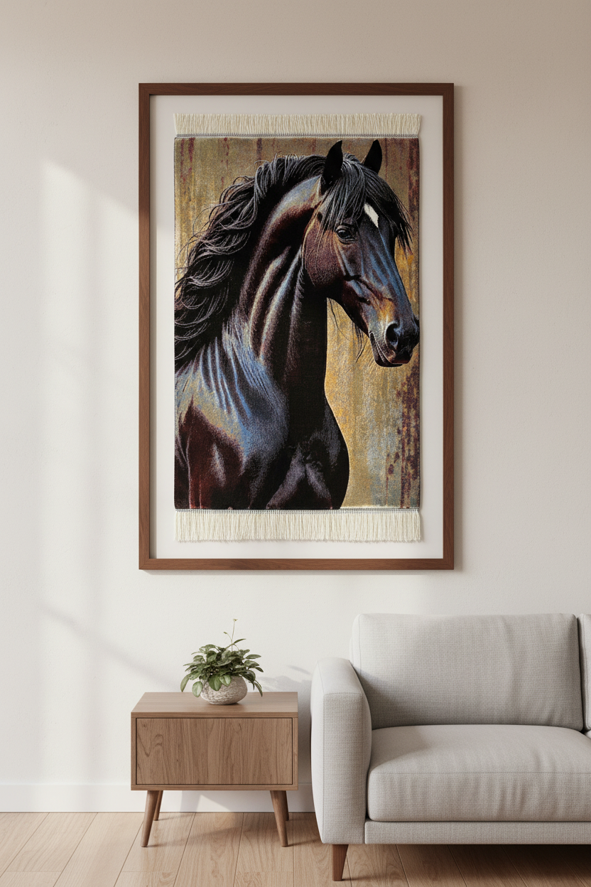 At Desenli Tablo Bambu Halı