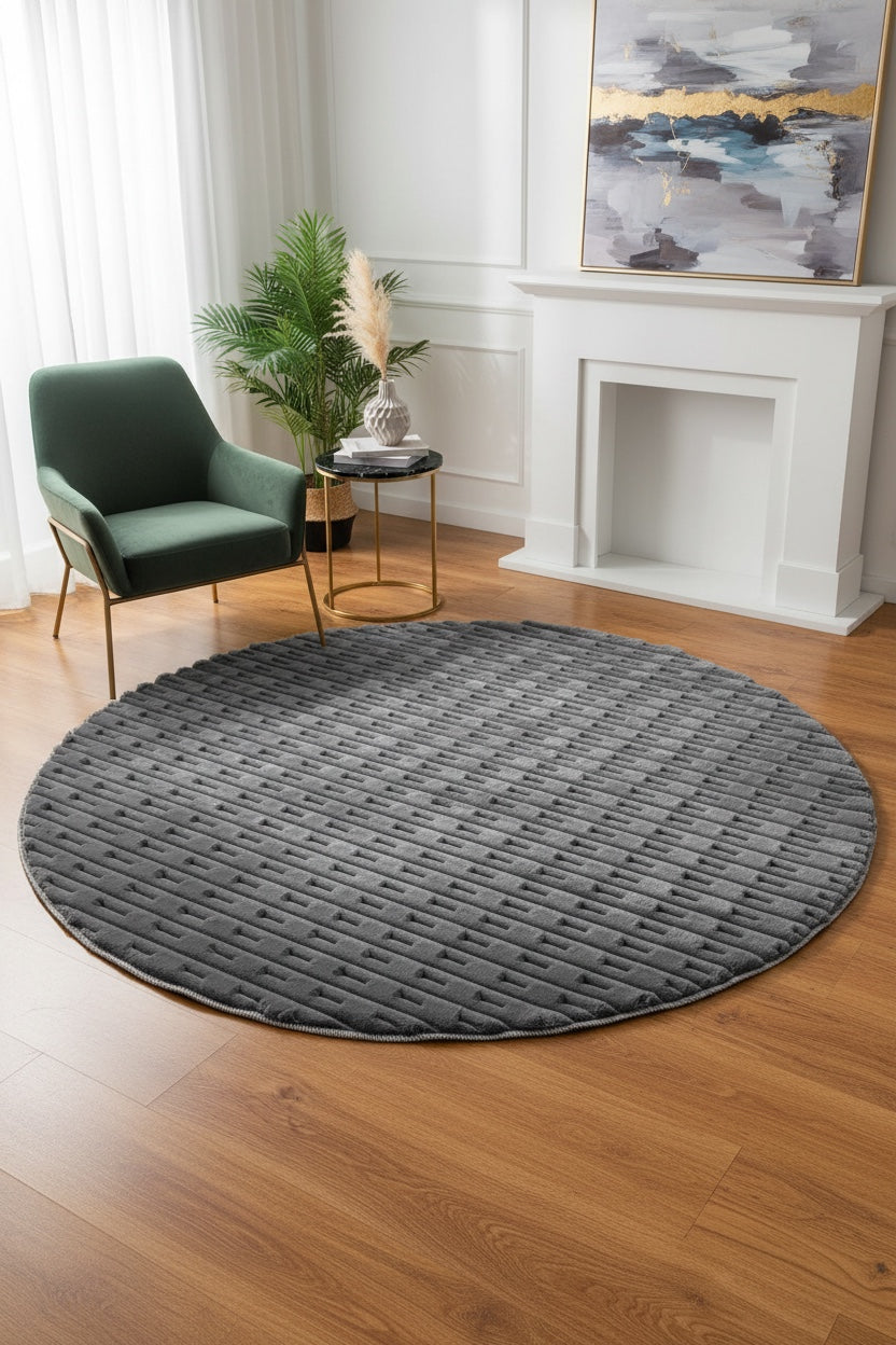 Bella Antrasit Yuvarlak Peluş Halı