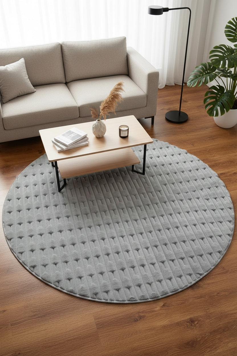 Bella Gri Yuvarlak Peluş Halı