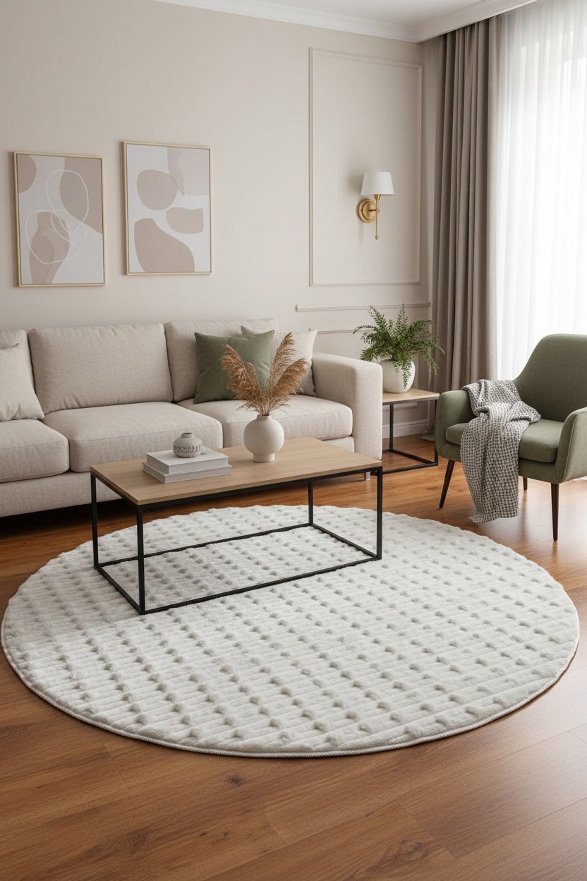 Bella Taş Yuvarlak Peluş Halı