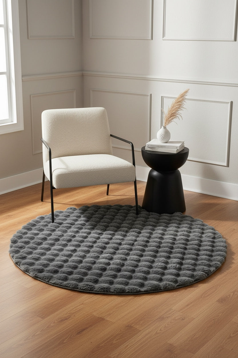 Bubble Antrasit Yuvarlak Peluş Halı