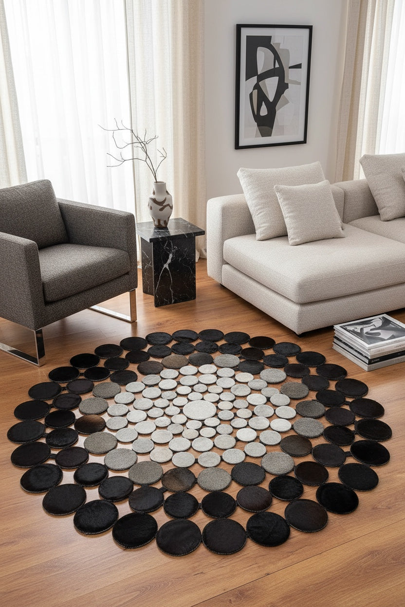 Puantiyeli Yuvarlak Orijinal Deri Halı