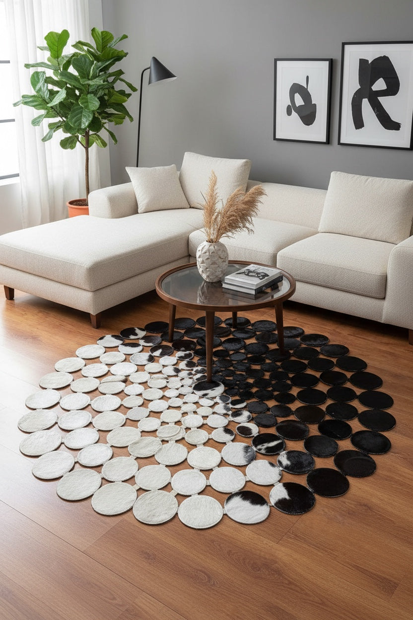 Puantiyeli Yuvarlak Orijinal Deri Halı