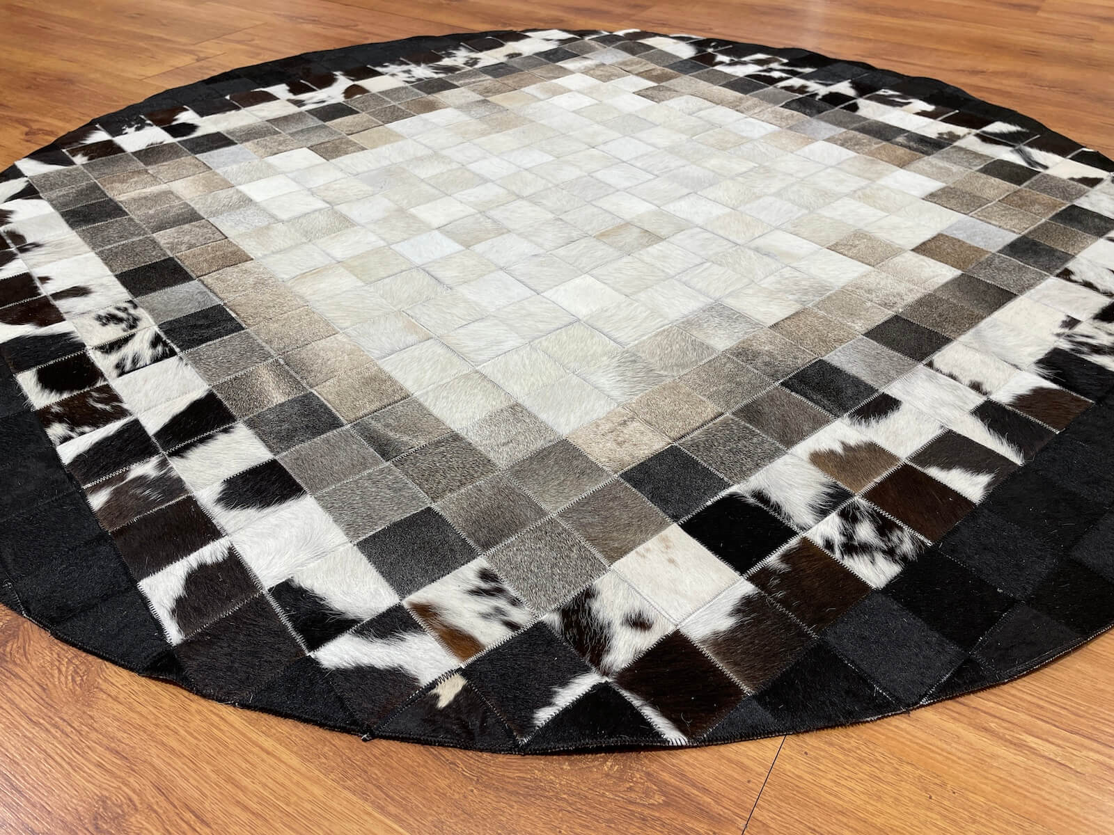 Patchwork Yuvarlak Orijinal Deri Halı