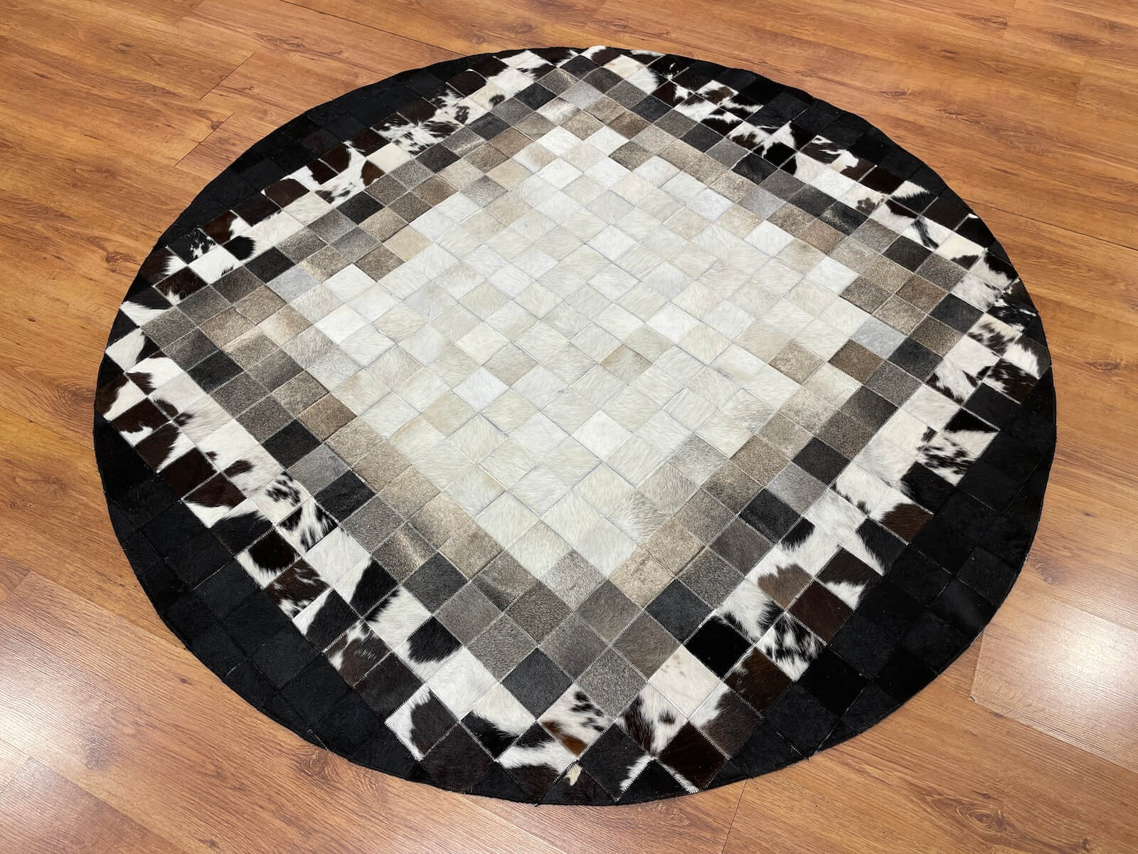 Patchwork Yuvarlak Orijinal Deri Halı