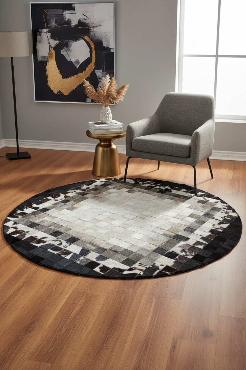 Patchwork Yuvarlak Orijinal Deri Halı