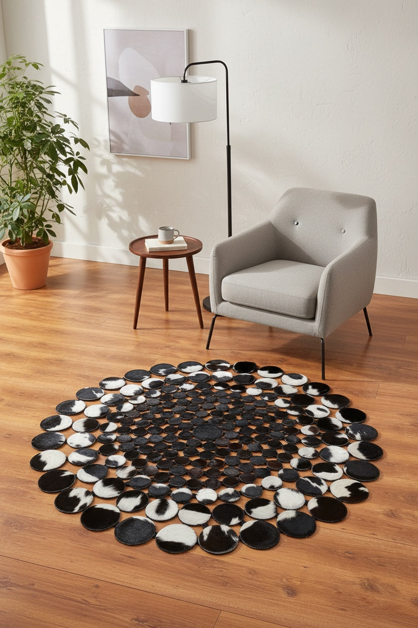 Puantiyeli Yuvarlak Orijinal Deri Halı