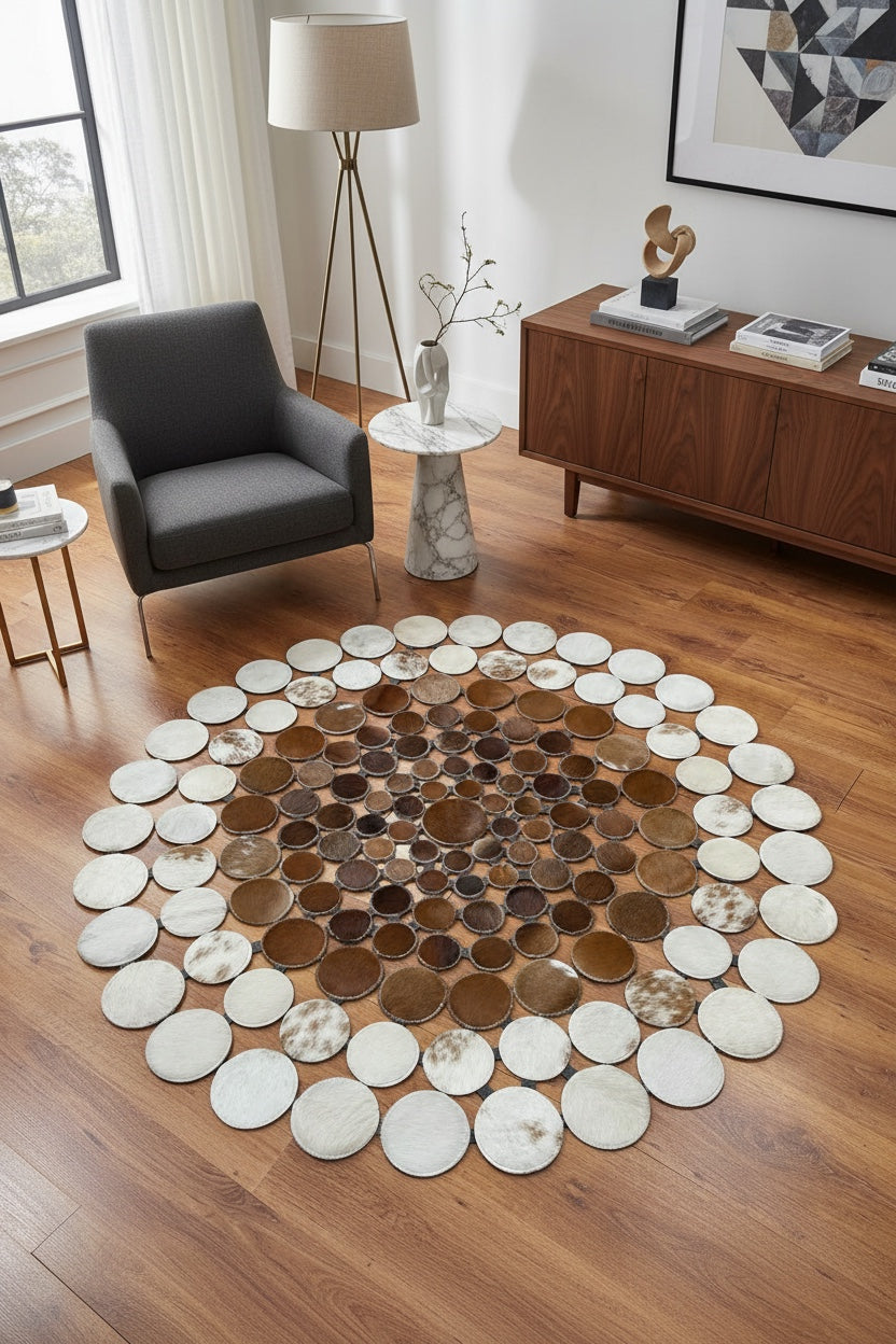 Puantiyeli Yuvarlak Orijinal Deri Halı