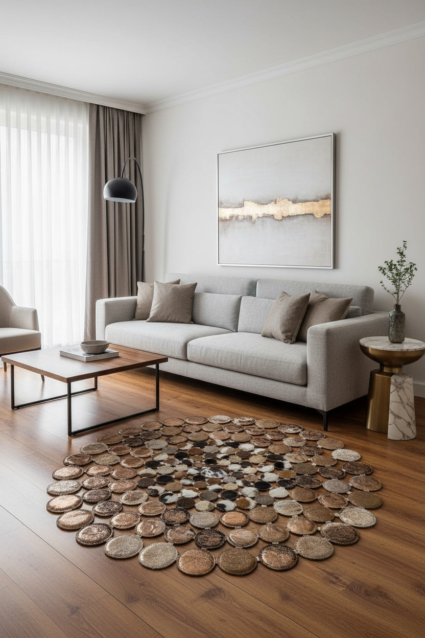 Puantiyeli Yuvarlak Orijinal Deri Halı