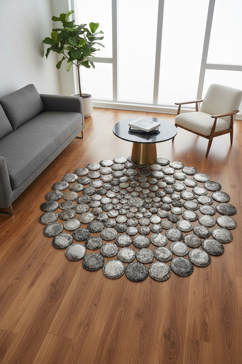 Puantiyeli Yuvarlak Orijinal Deri Halı