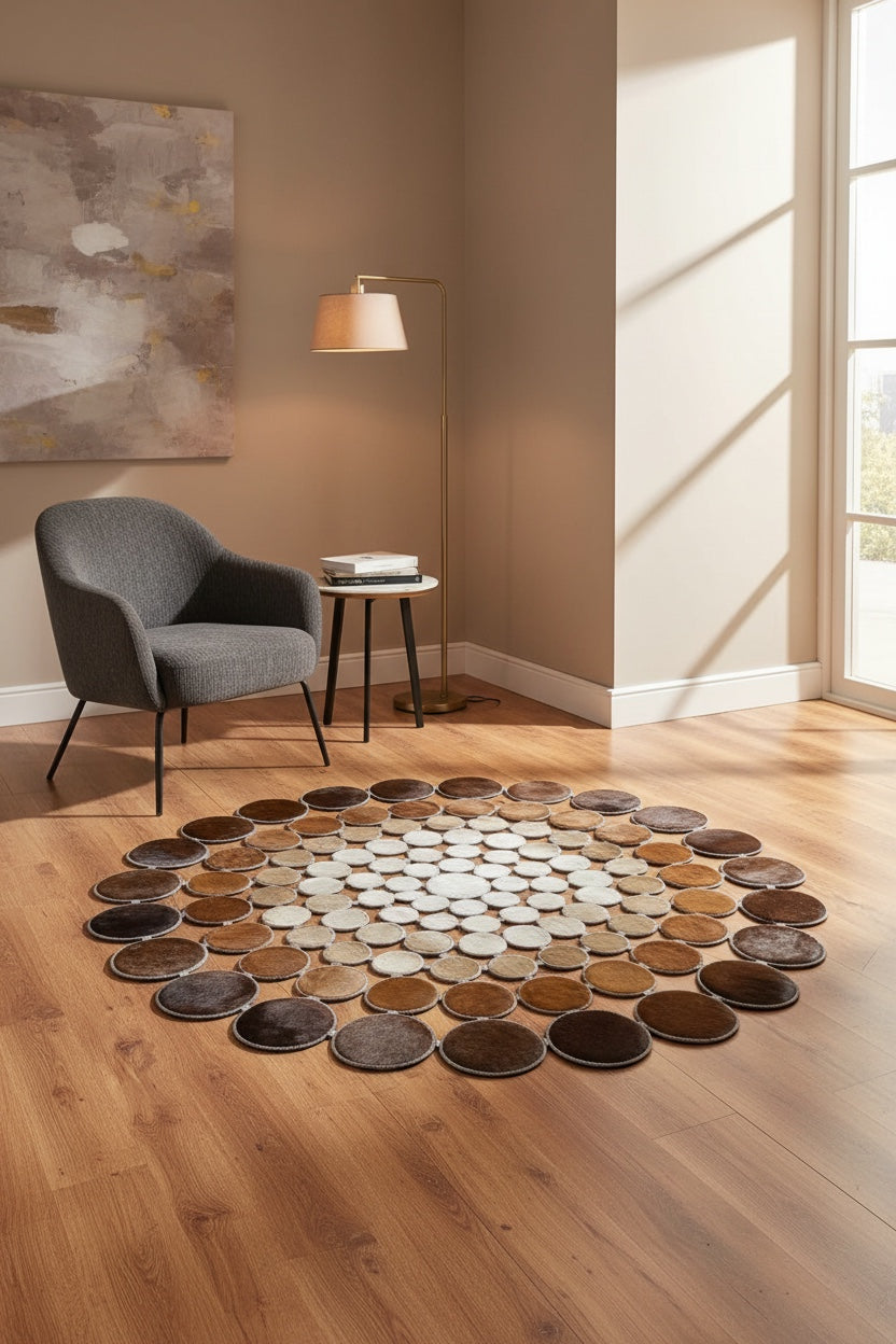 Puantiyeli Yuvarlak Orijinal Deri Halı