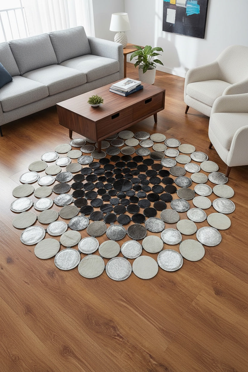 Puantiyeli Yuvarlak Orijinal Deri Halı