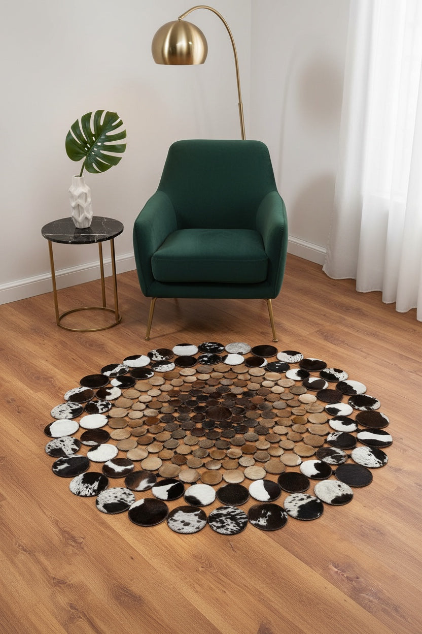 Puantiyeli Yuvarlak Orijinal Deri Halı