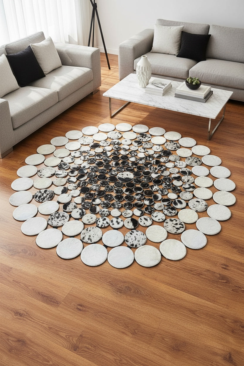 Puantiyeli Yuvarlak Orijinal Deri Halı