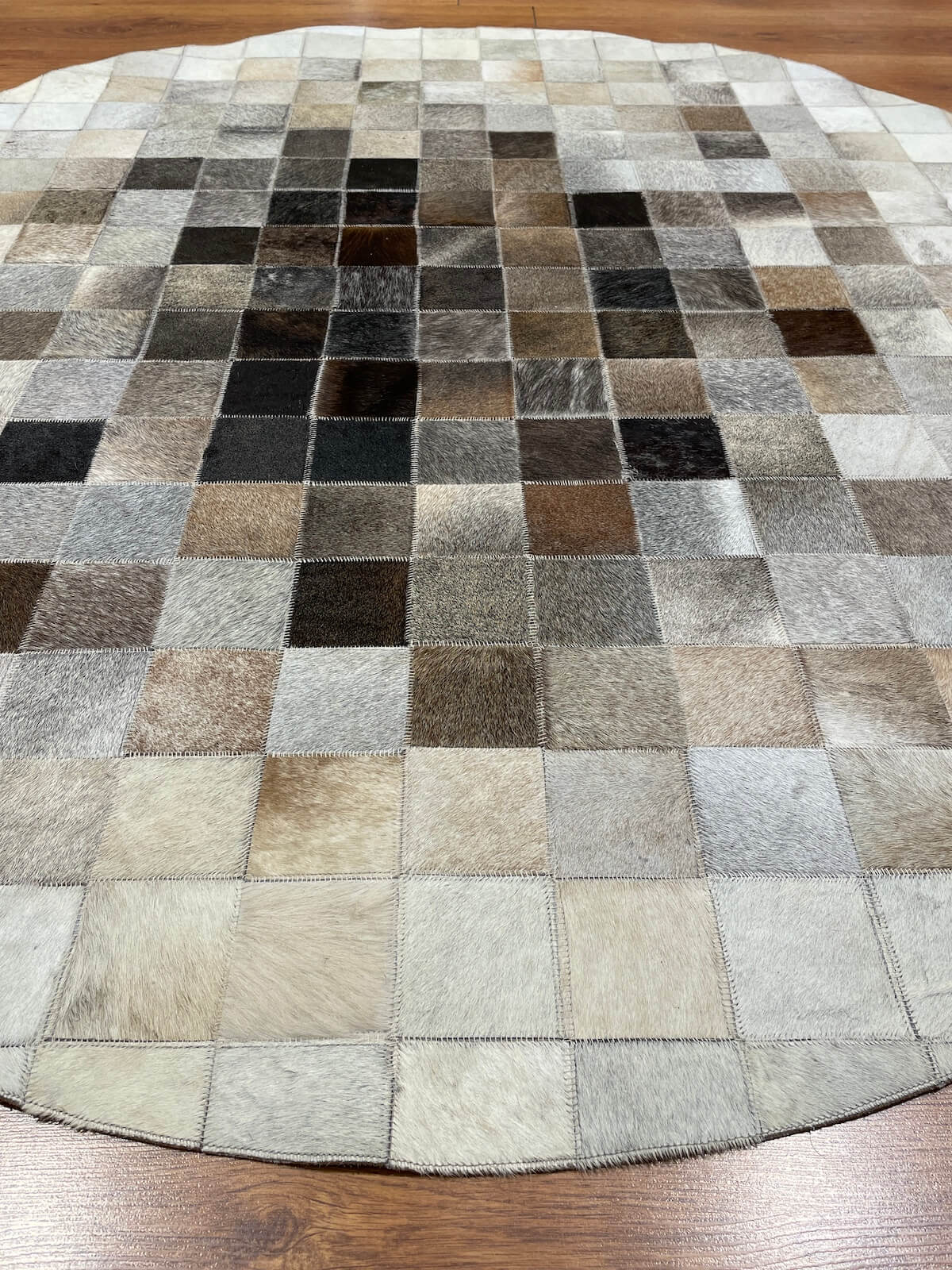 Patchwork Yuvarlak Orijinal Deri Halı