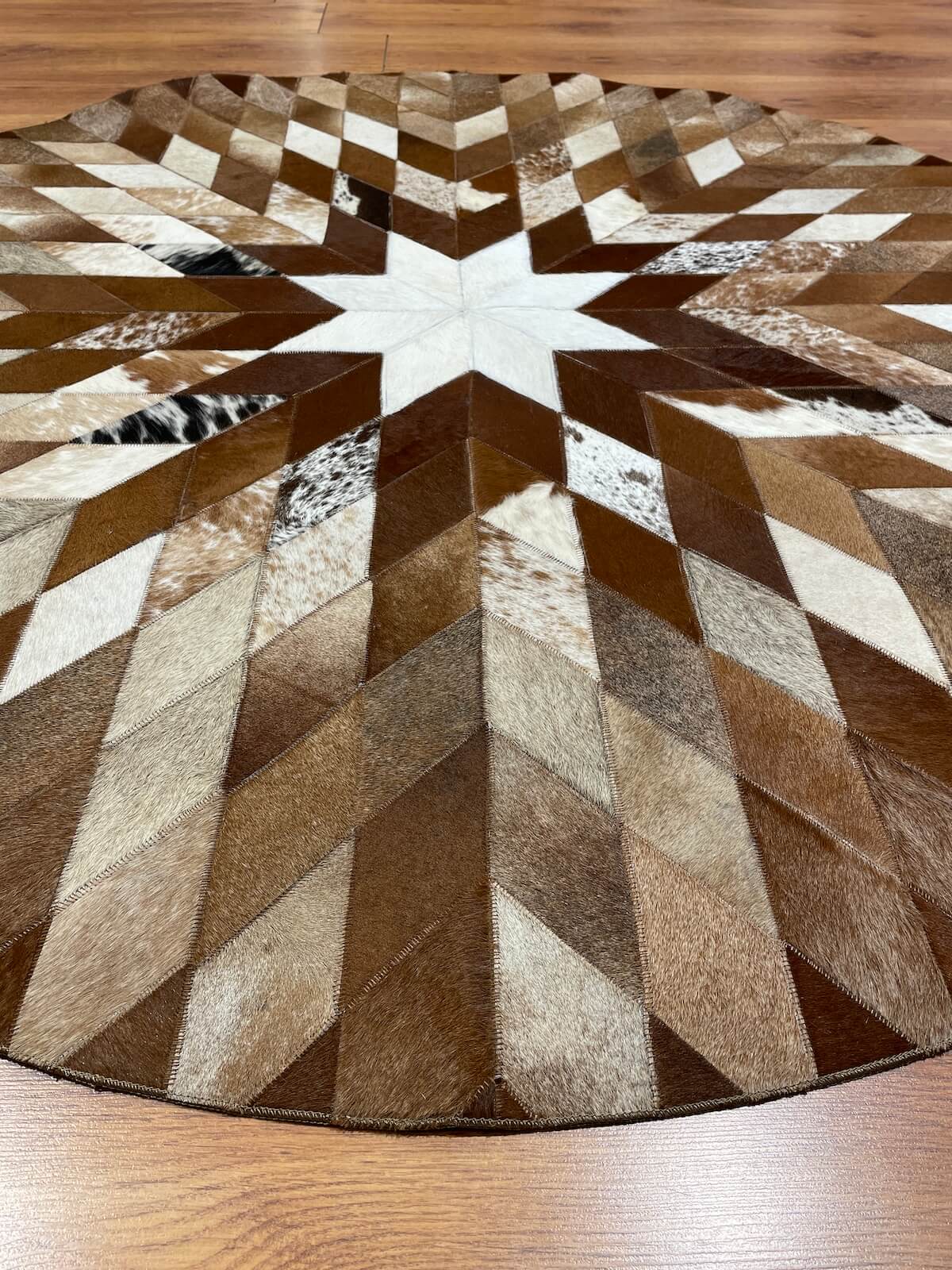 Patchwork Yuvarlak Orijinal Deri Halı