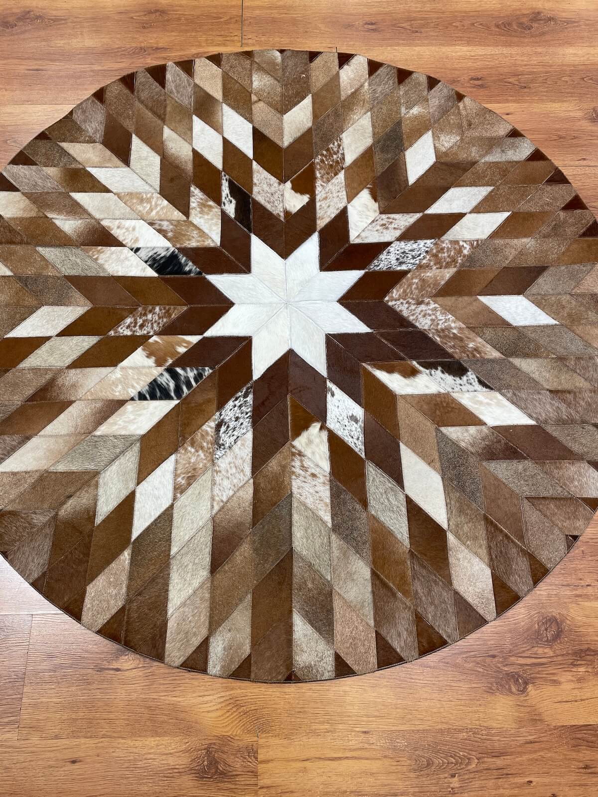 Patchwork Yuvarlak Orijinal Deri Halı