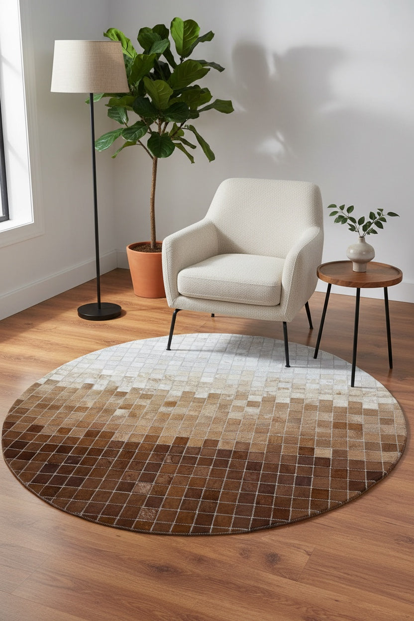 Patchwork Yuvarlak Orijinal Deri Halı