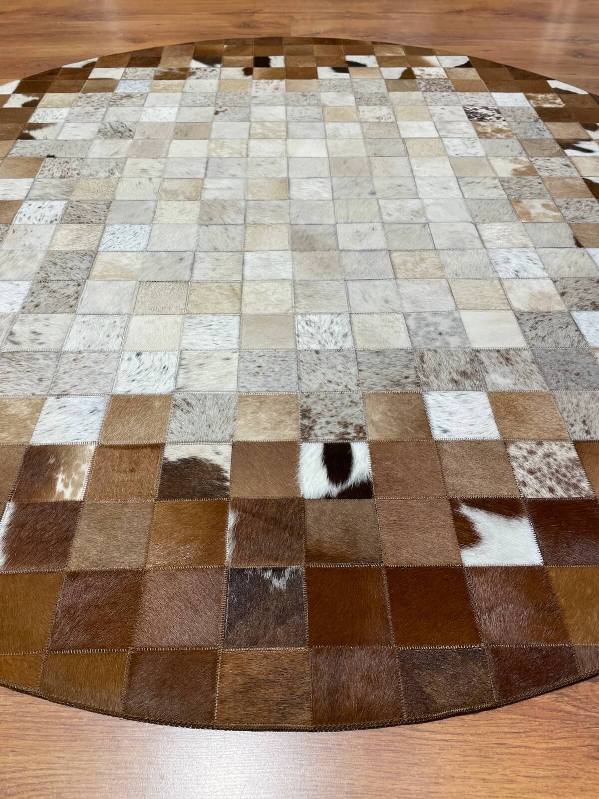 Patchwork Yuvarlak Orijinal Deri Halı