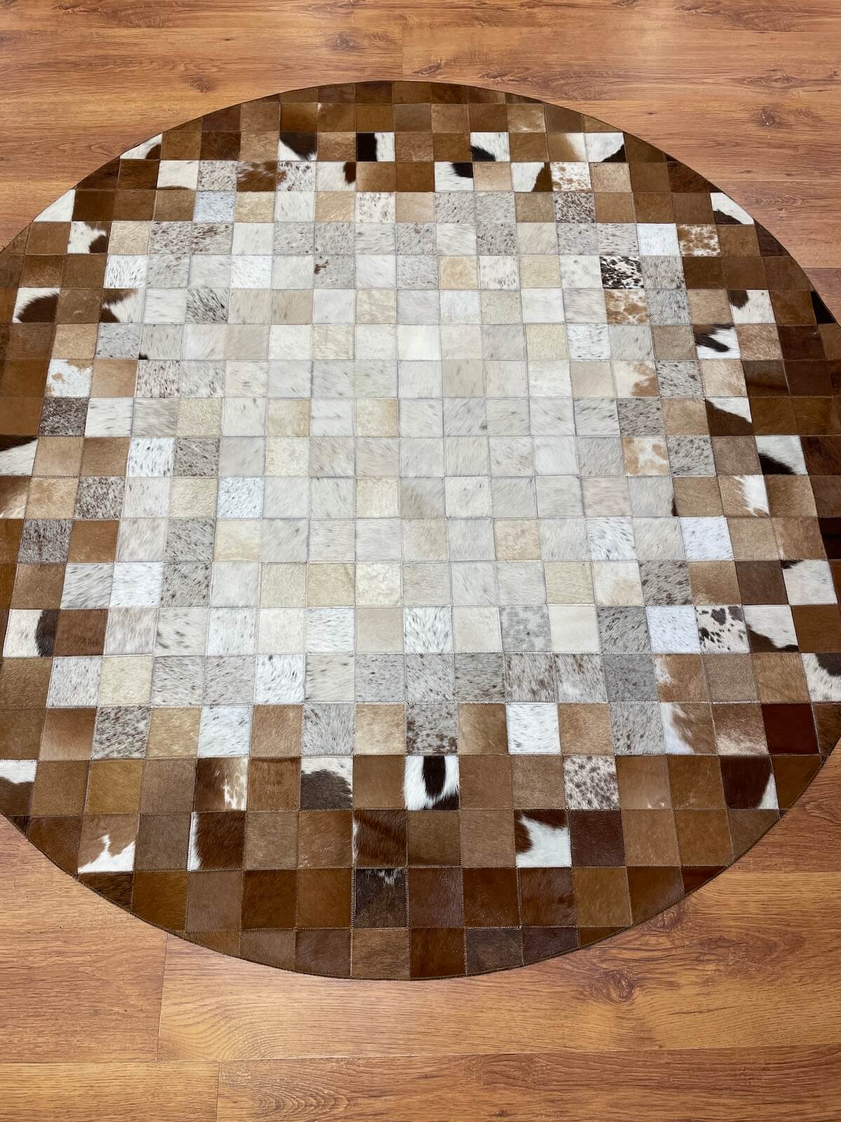 Patchwork Yuvarlak Orijinal Deri Halı