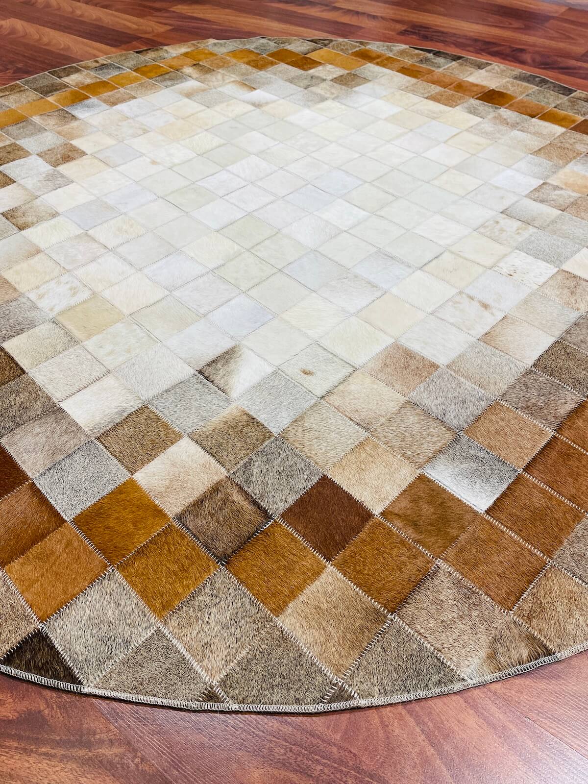 Patchwork Yuvarlak Orijinal Deri Halı