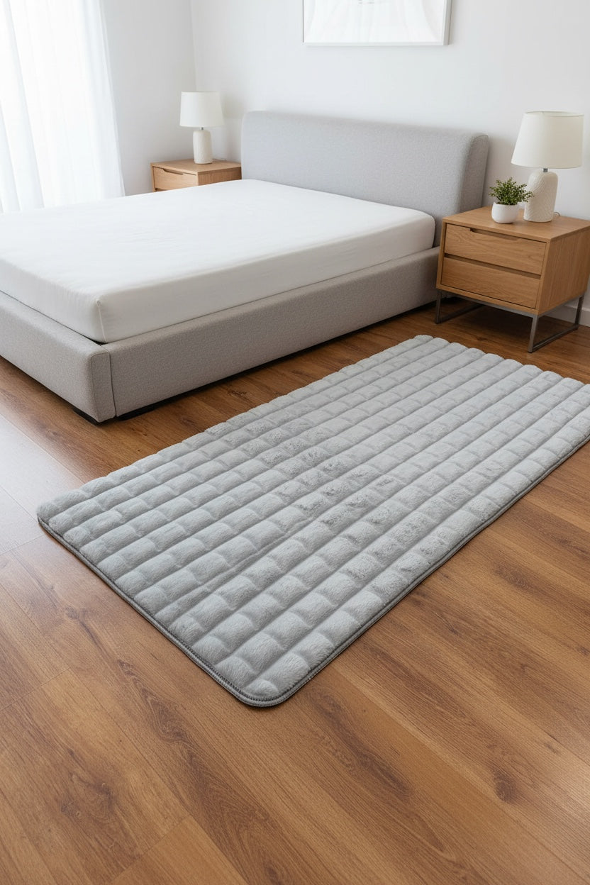 Piramit Desenli Gri Peluş Halı