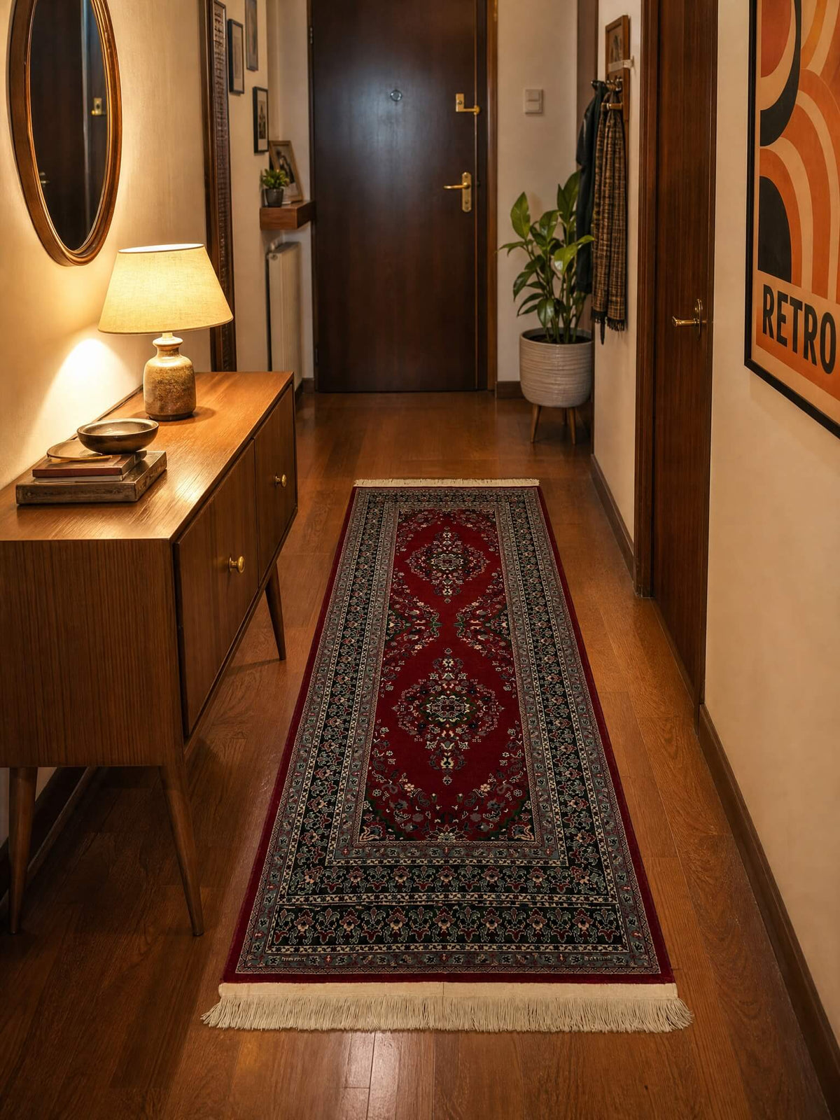 Hereke Madalyon Desenli Bordo El Dokuma Halı Yolluk
