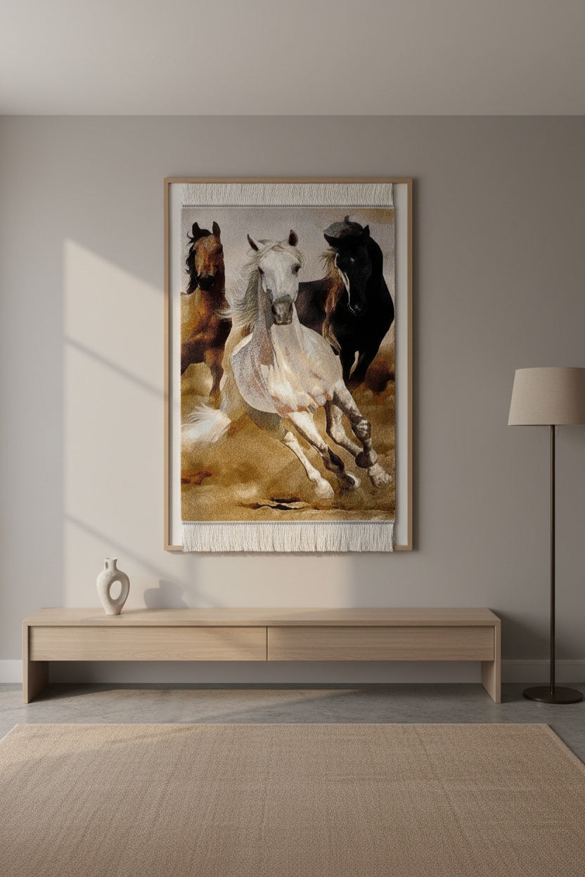 Koşan At Desenli Tablo Bambu Halı