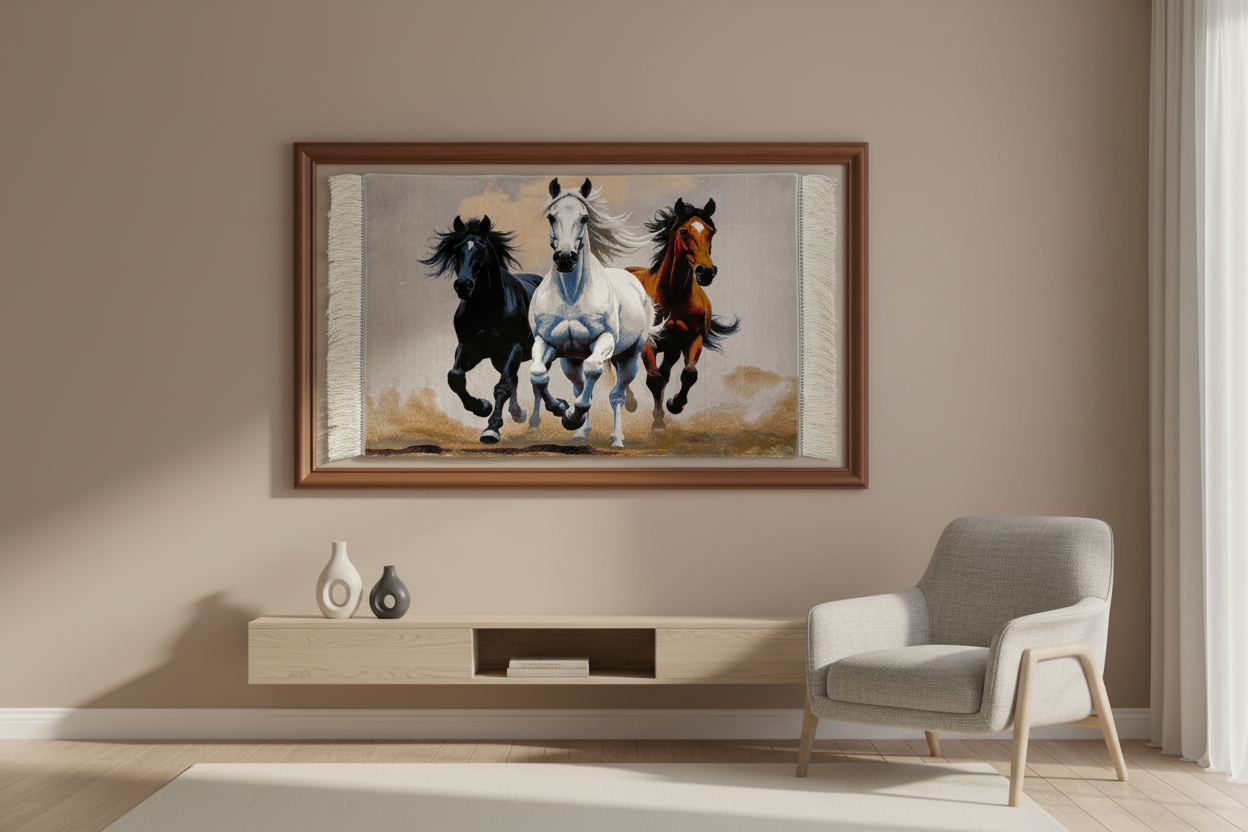 Koşan At Desenli Tablo Bambu Halı