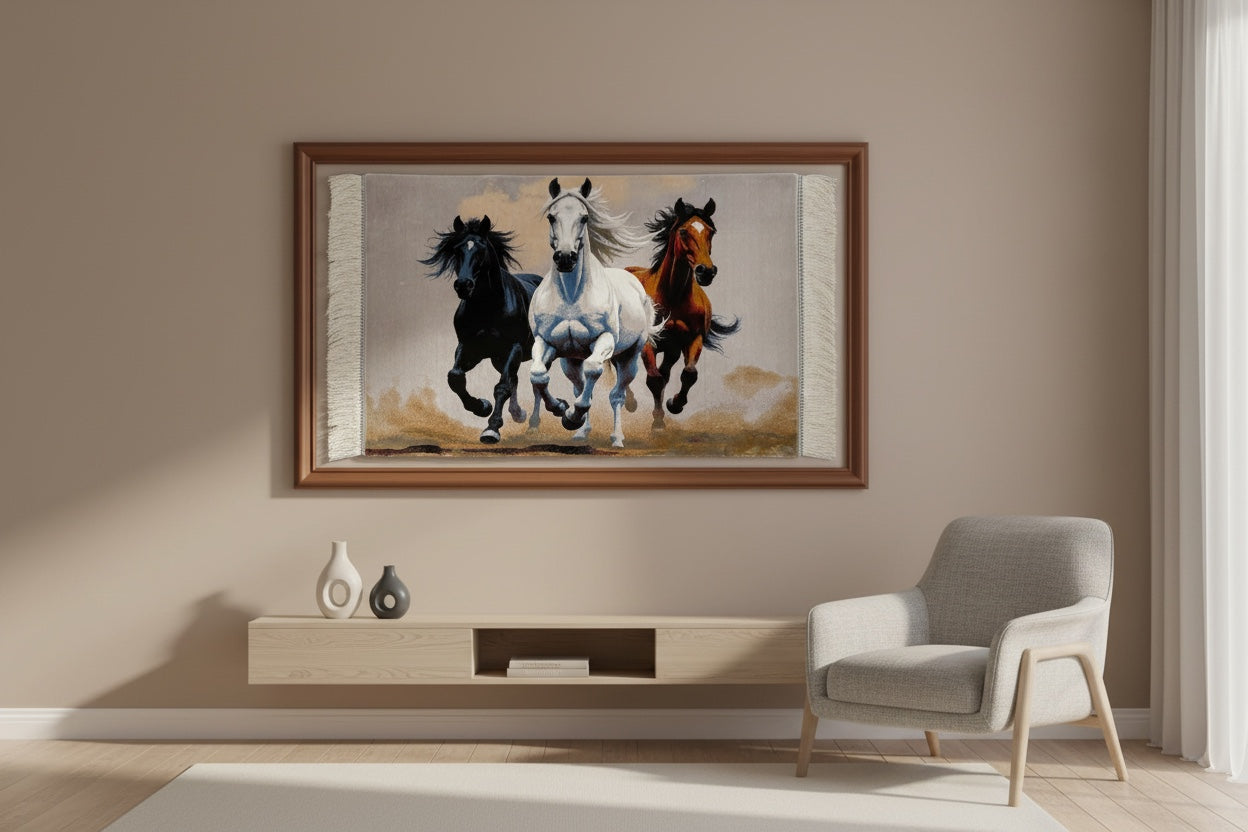 Koşan At Desenli Tablo Bambu Halı