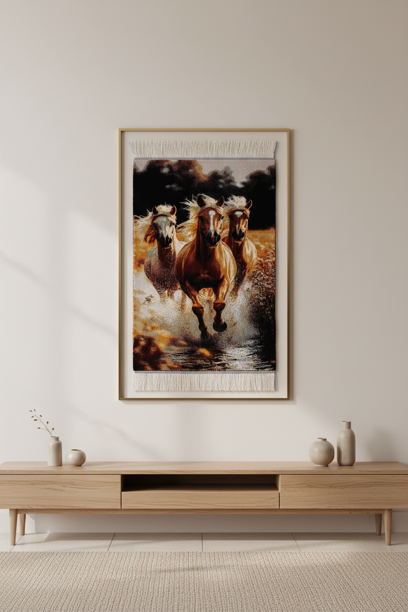 Koşan At Desenli Tablo Bambu Halı
