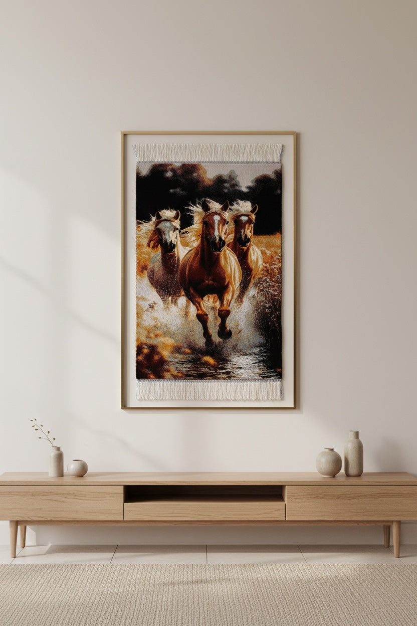 Koşan At Desenli Tablo Bambu Halı