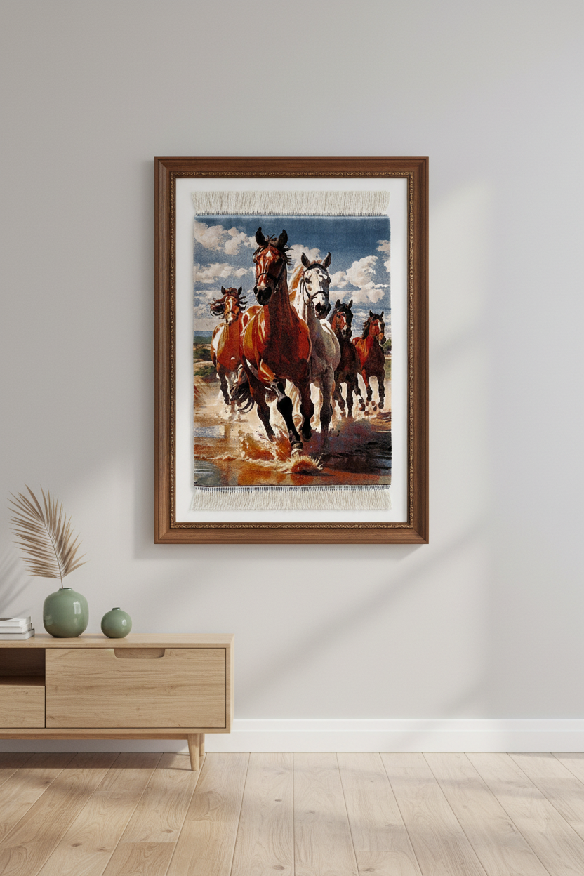 Koşan At Desenli Tablo Bambu Halı