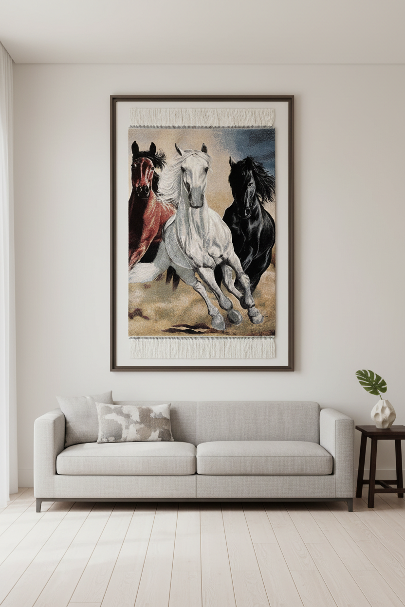 Koşan At Desenli Tablo Bambu Halı