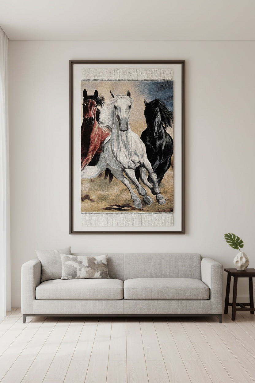 Koşan At Desenli Tablo Bambu Halı