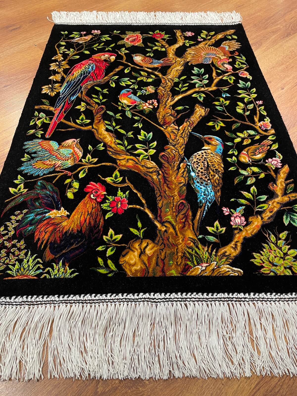 Kuş Desenli Tablo Bambu Halı