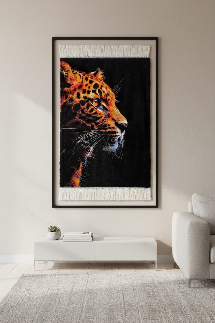 Leopar Desenli Tablo Bambu Halı