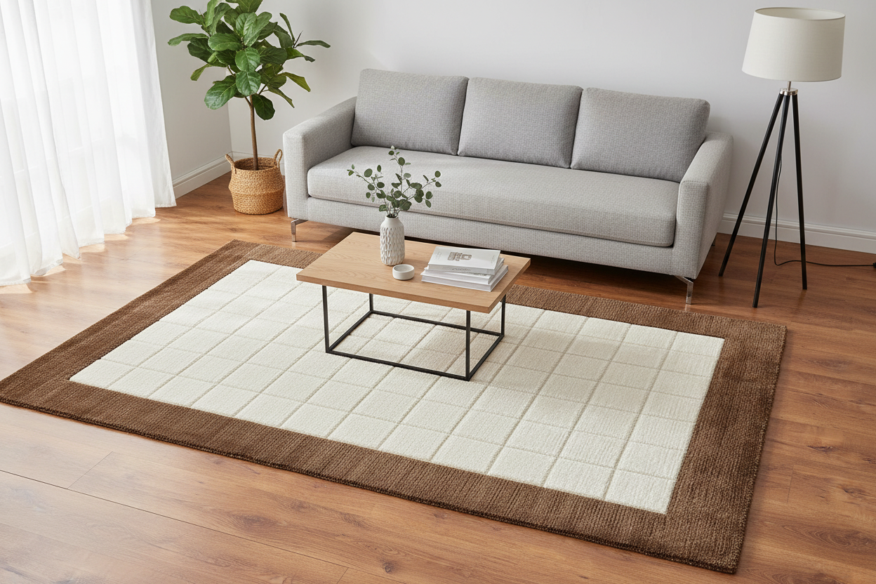 Lori El Dokuma Krem Kahve Yün Halı