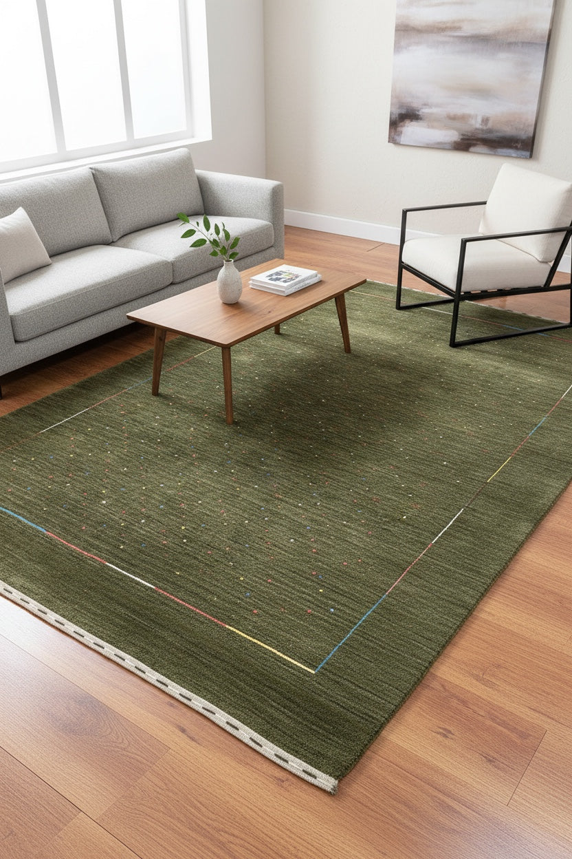 Lori El Dokuma Yeşil Yün Halı