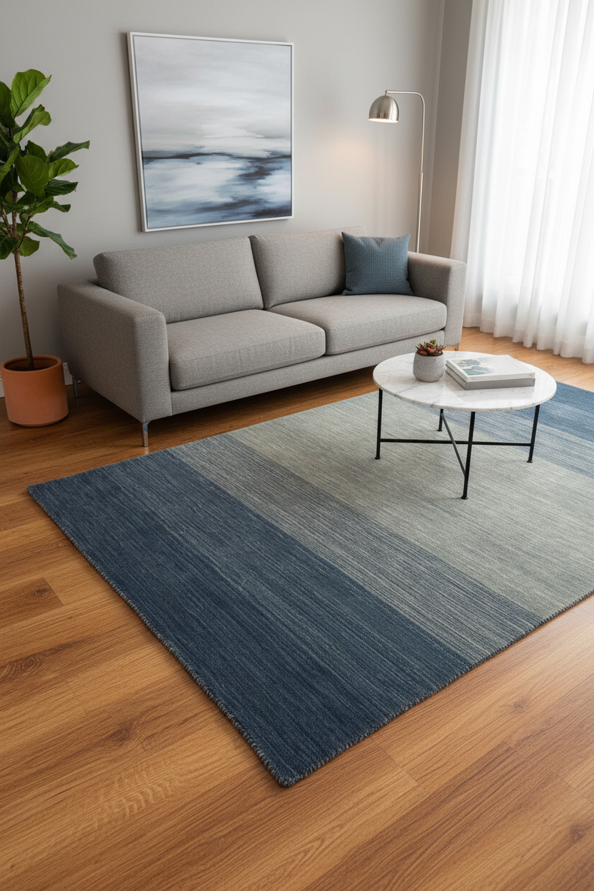 Lori El Dokuma Krem Mavi Yün Halı