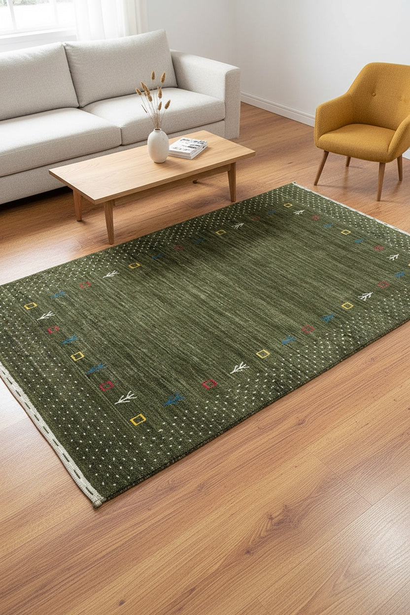 Lori El Dokuma Yeşil Yün Halı