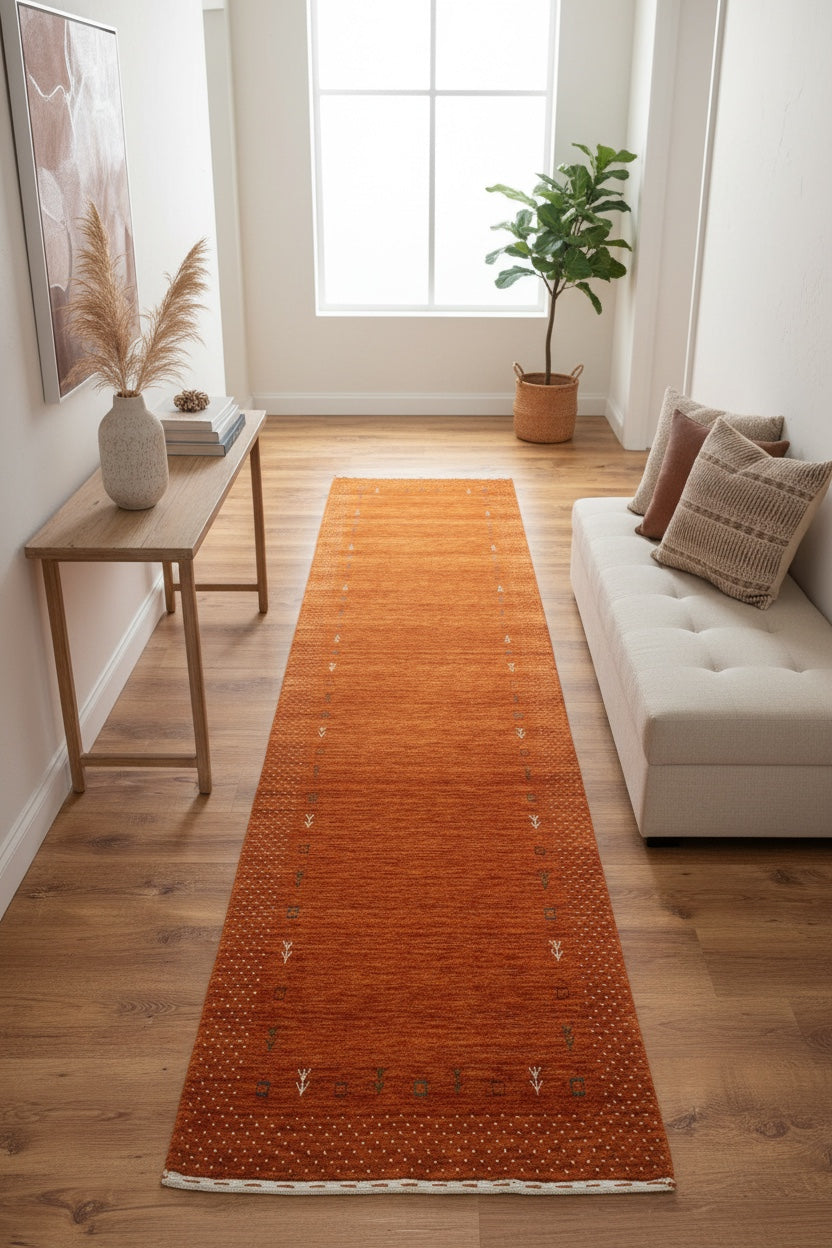 Lori El Dokuma Turuncu Yün Halı Yolluk