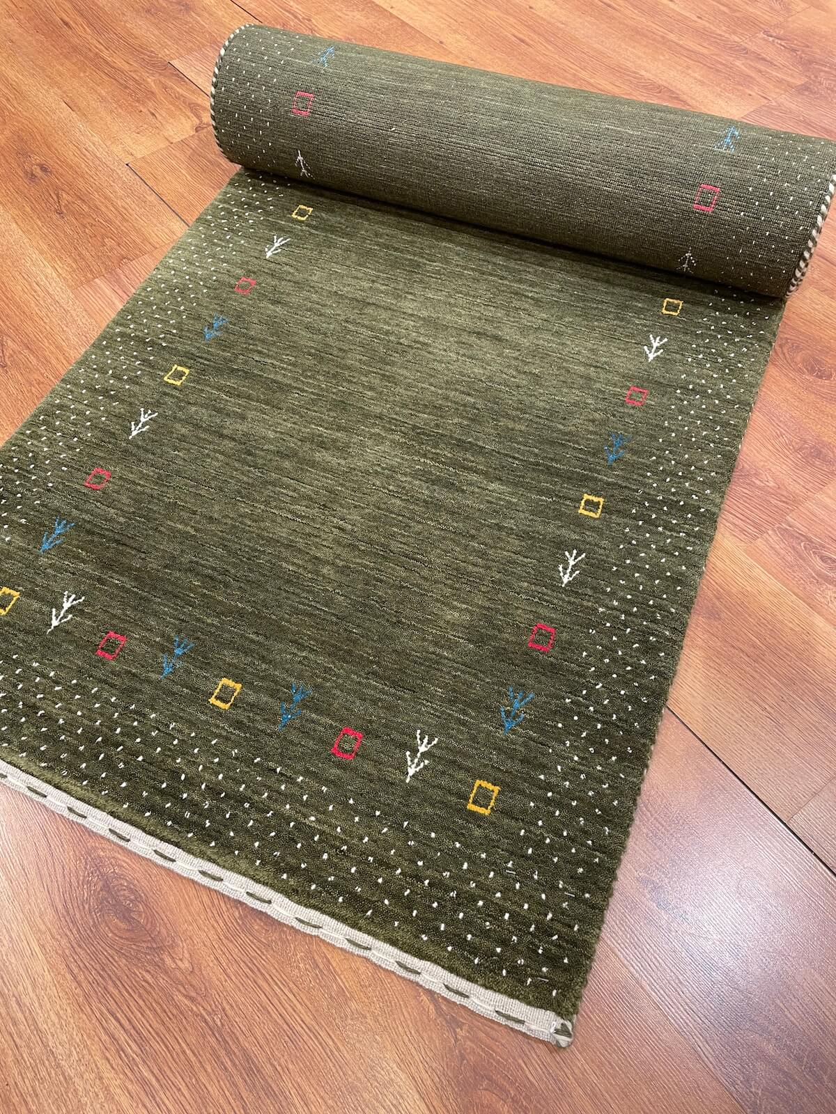 Lori El Dokuma Yeşil Yün Halı Yolluk