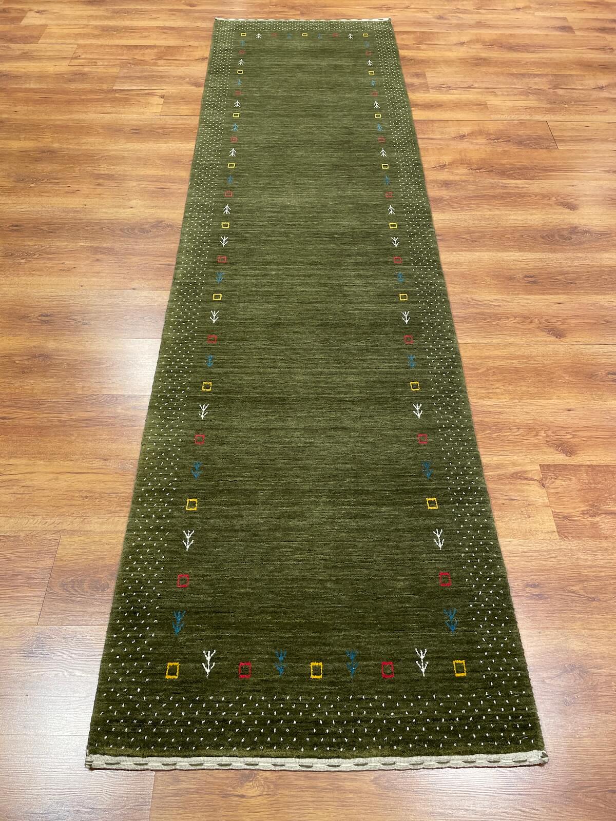 Lori El Dokuma Yeşil Yün Halı Yolluk