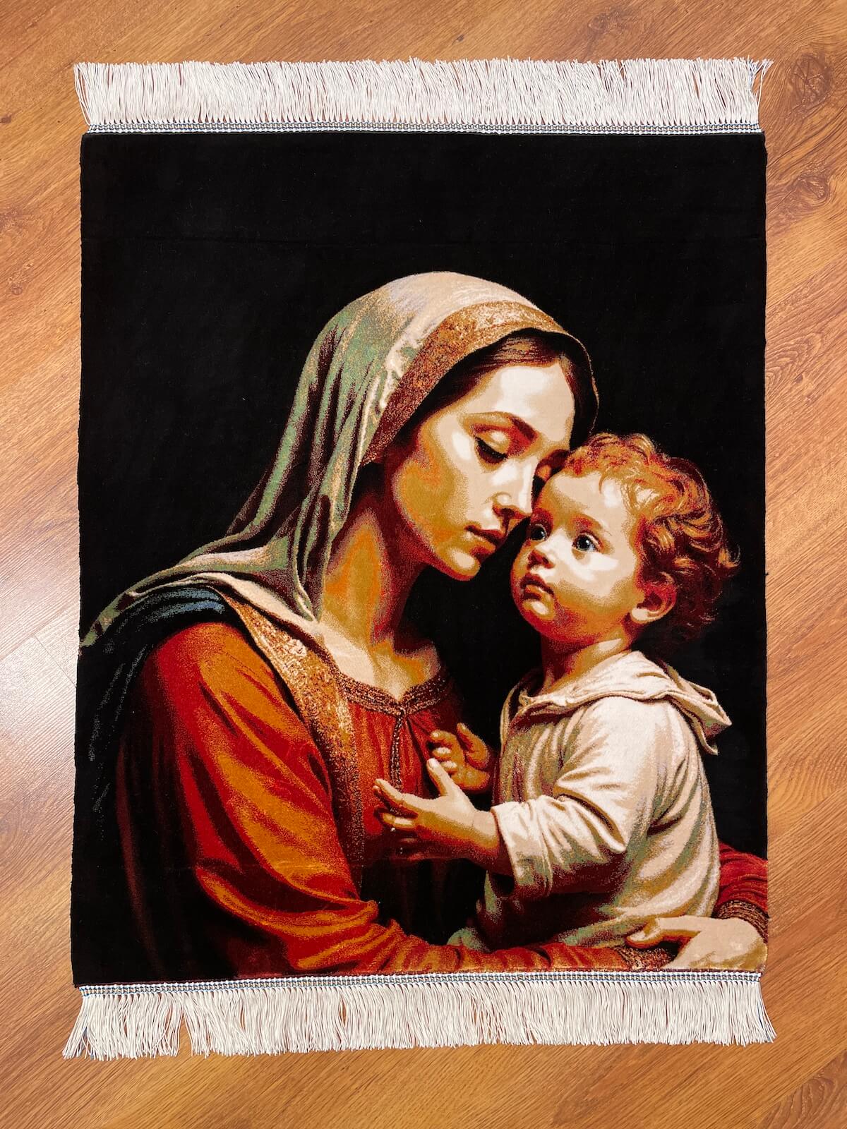 Meryem Ana Temalı Tablo Bambu Halı