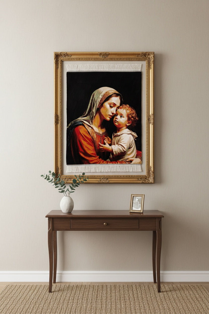 Meryem Ana Temalı Tablo Bambu Halı