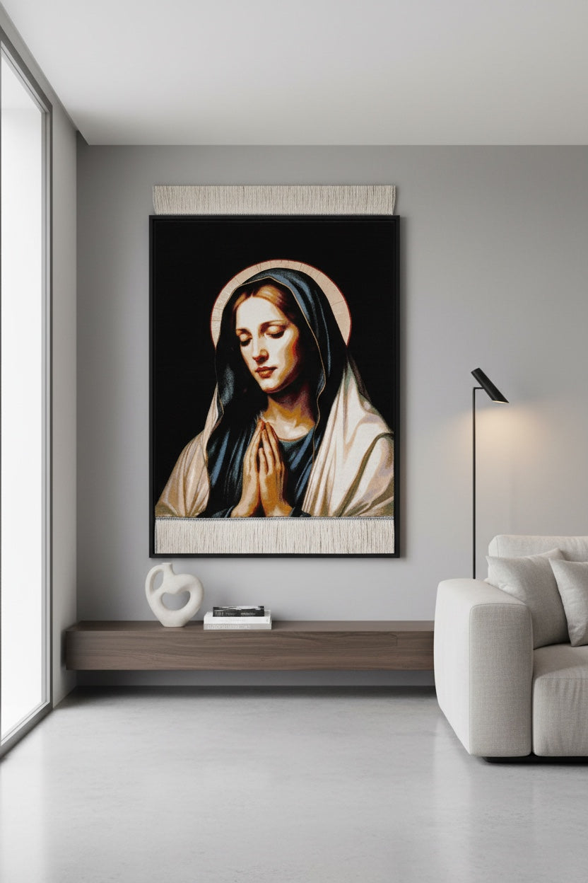 Meryem Ana Temalı Tablo Bambu Halı