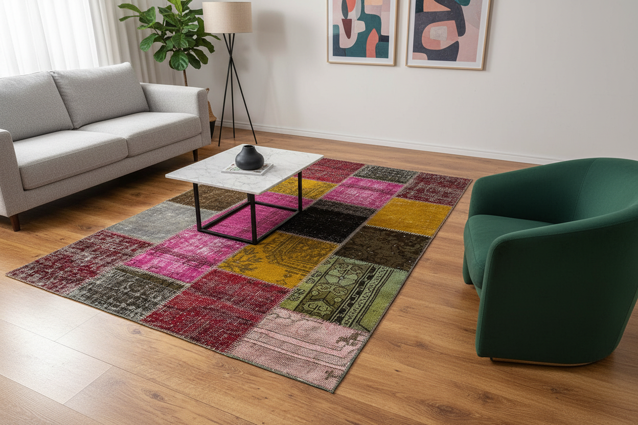 Patchwork Rengarenk El Dokuma Halı